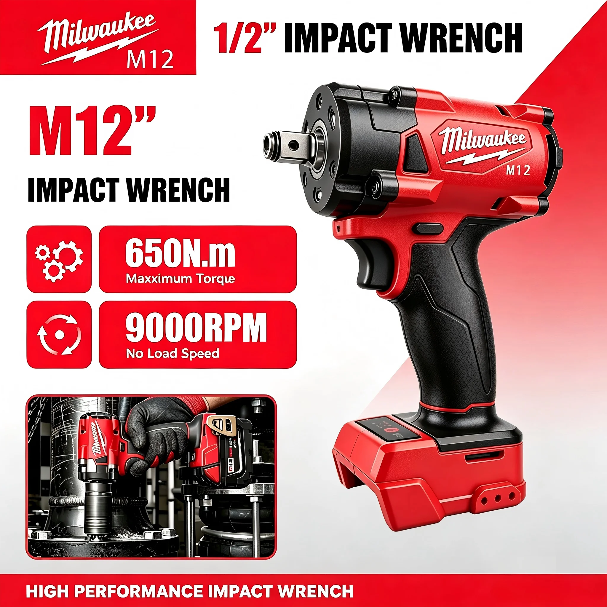 Milwaukee Drill M12 Fuel - มิลวอกี M12 1/2' M18 FUEL ประแจกระแทกไร้สายแบบไม่มีแปรงถ่าน
